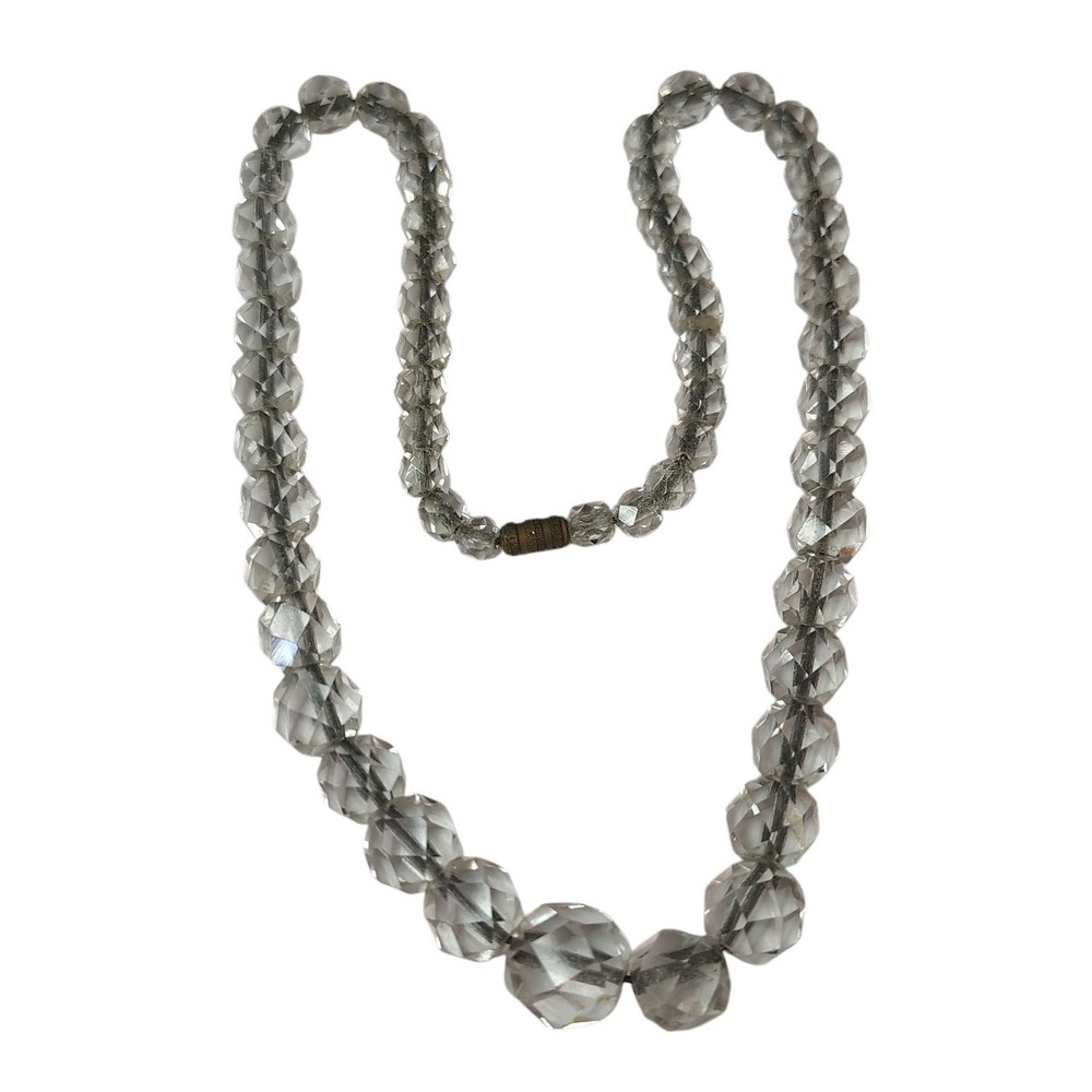 Art Deco Vintage clear faceted glass graduated beaded necklace